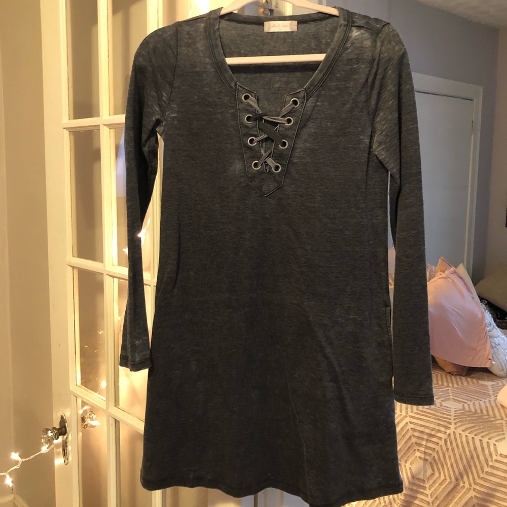 Altar’d State Charcoal Tie Up Dress